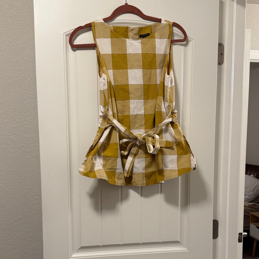 Ann Taylor Mustard and White Checkered Blouse